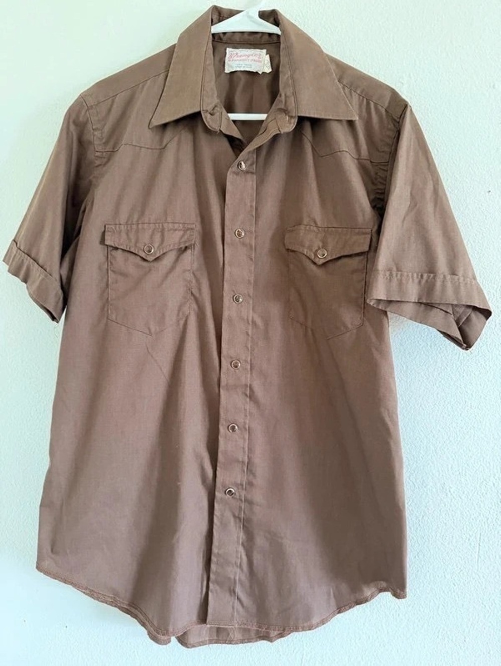 Vintage Wrangler Permanent Press Western Shirt Brown Pearl Snap Large 1125